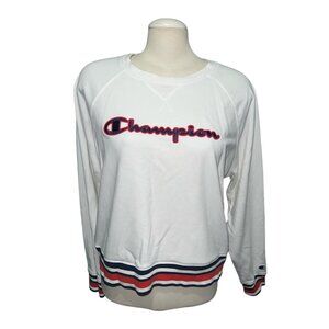 Champion Crewneck Long Sleeve Casual Logo Sweatshirt Sz XL Womens Red White Blue